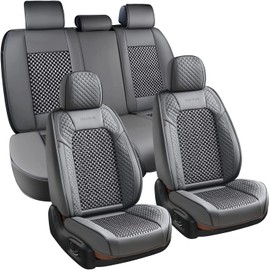 Coverado Seat Covers Full Set, 5 Seats Universal Seat Covers for Cars, Gray Car Seat Covers Front Seats Back Seat Cover, Breathable Car Seat Cushion, Leather Seat Cover Seat Protector Fit Most Cars
