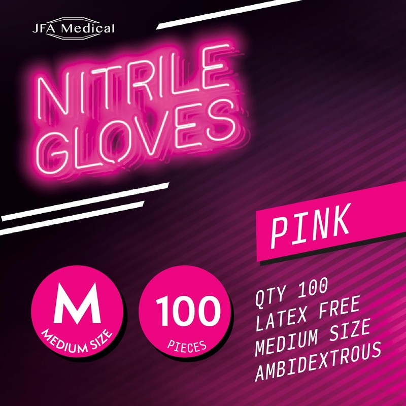 JFA Medical Medium Size Disposable Powder Free Pink Nitrile Gloves