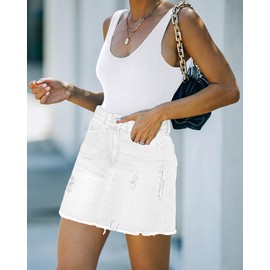 Necooer Women's Denim Skirt High Waist Casual Washed Frayed Stretchy Distressed Plus Size Jean Short Pencil Skirts with Pocket for Women (XXL,Denim White)
