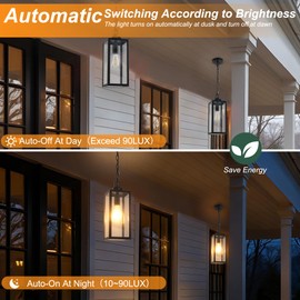 Dawn to Dusk Outdoor Pendant Light Fixture Waterproof Outdoor Hanging Porch Light Anti-Rust Exterior Hanging Outdoor Lantern for Porch Yard Front Door Garage Balcony Patio Garden