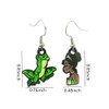 Cute Princess Character Dangle Earrings, Frog Green and Brown, Cartoon