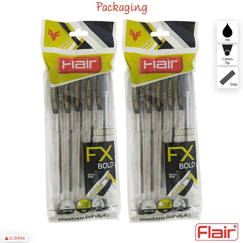 FLAIR FX 10 x 1.0mm Tip Dark BLACK Ballpoint Pens