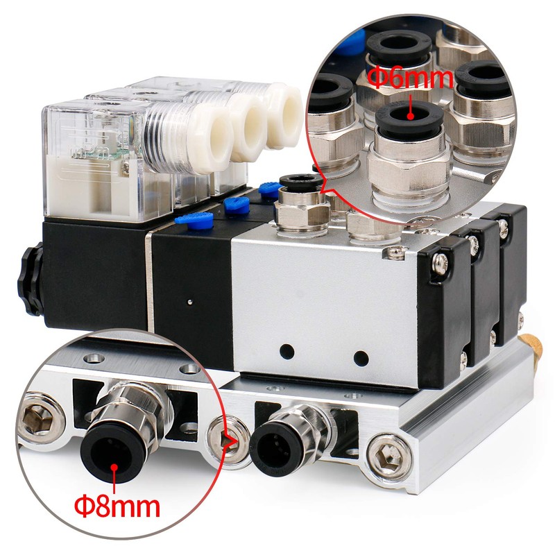 Heschen Electro-Pneumatic Triple Solenoid Valve, 4V210-08, DC 12V, PT1/4 5-Way