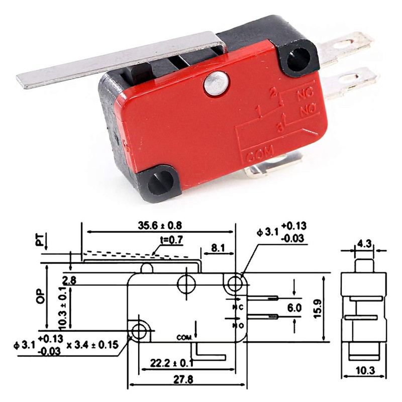 Swpeet 10Pcs V-152-1C25 Micro Limit Switch Long Hinge Roller Momentary