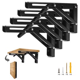 Folding Shelf Brackets, 12 Inch 4 Pcs Heavy Duty Wall Mounted Collapsible Triangle Shelf Bracket for Folding Wall Table, DIY Folding Countertop, Barbecue, Black
