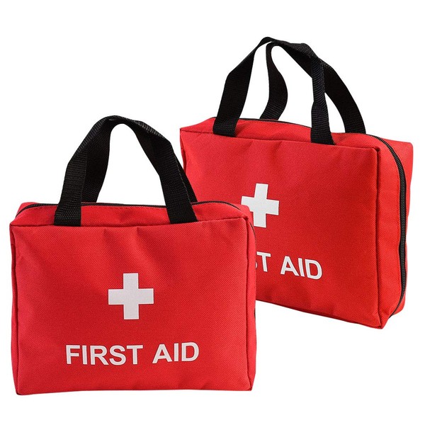 AOUTACC 2 Pack Nylon First Aid Empty Kit,Compact and Lightweight First Aid Bag for Emergency at Home, Office, Car, Outdoors, Boat, Camping, Hiking(Bag Only) (2 Pack Red With Handles)