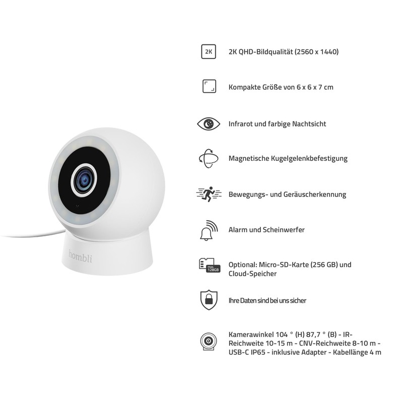 Hombli 2K QHD Smart Compact Outdoor Surveillance Camera, 130° Angle