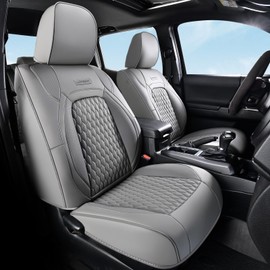 Coverado Tacoma Front Seat Covers, Faux Leather Custom Fit for 2005-2015 Toyota Tacoma Double/Crew Cab Base, PreRunner, SR5, Limited, TRD Sport, Front Seat Protection (Gray)