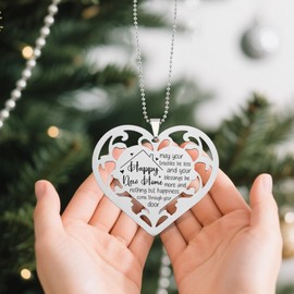 Happy New Home Stainless Steel Heart Ornament – Housewarming Gift with Blessing Quote, Hollow Heart Hanging Tag for New Homeowners, Realtor Closing Gift,LGG2