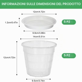 Dwitkul 5 Pezzi Vaso Trasparente per Orchidee, Vasi per Orchidee da 14 cm, Vaso Plastica Trasparente con Fori di Drenaggio e Piattini, per Interni ed Esterni, Ideale per Phalaenopsis, Dendrobium