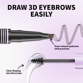 2-in-1 Eyebrow Pen and Eye Brow Clear Gel, 4 Tip Microblading Eyebrow Pencil for Hair-Like Strokes & Feathered Brows, Waterproof Long Lasting Lift Shaping, Smudge Proof Brow Pencil (05 Black)