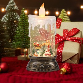Wondise Rechargeable Musical Santa Claus Snow Globe Lantern with 6H Timer, Battery Operated USB Powered Lighted Singing Snow Globe Lamp Spinning Water Swirling Glitters Holiday Decor