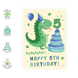 Central 23 5th Birthday Card For Boy - Dinosaur Birthday Card - Age Five - Fifth Birthday Gifts For Kids - Son Grandson Nephew - 5 Year Old - Comes With Fun Stickers - Made In UK