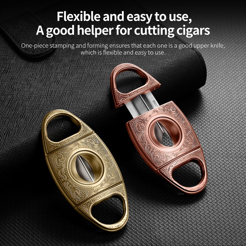 CIGARLOONG Cigar Cutter Stainless Steel Silver Bronze Engraved V Cut