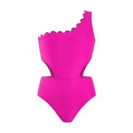 OXUBOAO Girls Swimsuits Kids One Piece Bathing Suit for Girls Scalloped Swimming Suit High Waisted Bottoms (Pink, 5-6T)