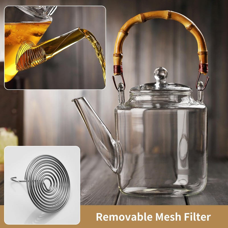 Glass Teapot with Removable Infuser and Lid, Stovetop Safe, Glas