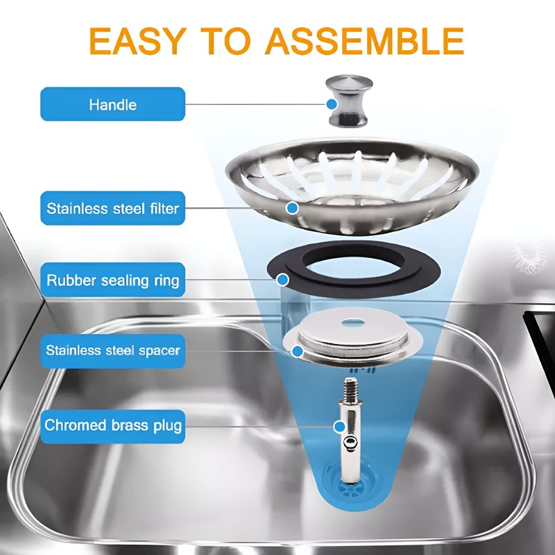 Misbroz Kitchen Sink Plug Strainer-Rust Proof Universal Sink Drainer Stopper-