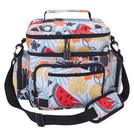 KOOZIE Dual Compartment Cooler Lunch Bag for Women - Large Double Decker Insulated Lunch Box with Removable Shoulder Strap - Resuable Lunch Tote for Work, Travel, Beach, Picnic (Tutti Fruitti)