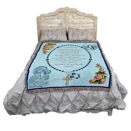 Pure Country Weavers Hail Mary Prayer with Rosary Beads Blanket - Religious Gift Tapestry Throw Woven from Cotton - Made in the USA (72x54)