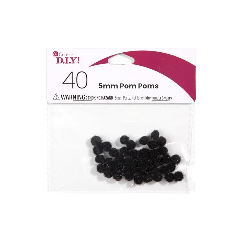 Cousin DIY Black 5mm Poms, 40 Pack