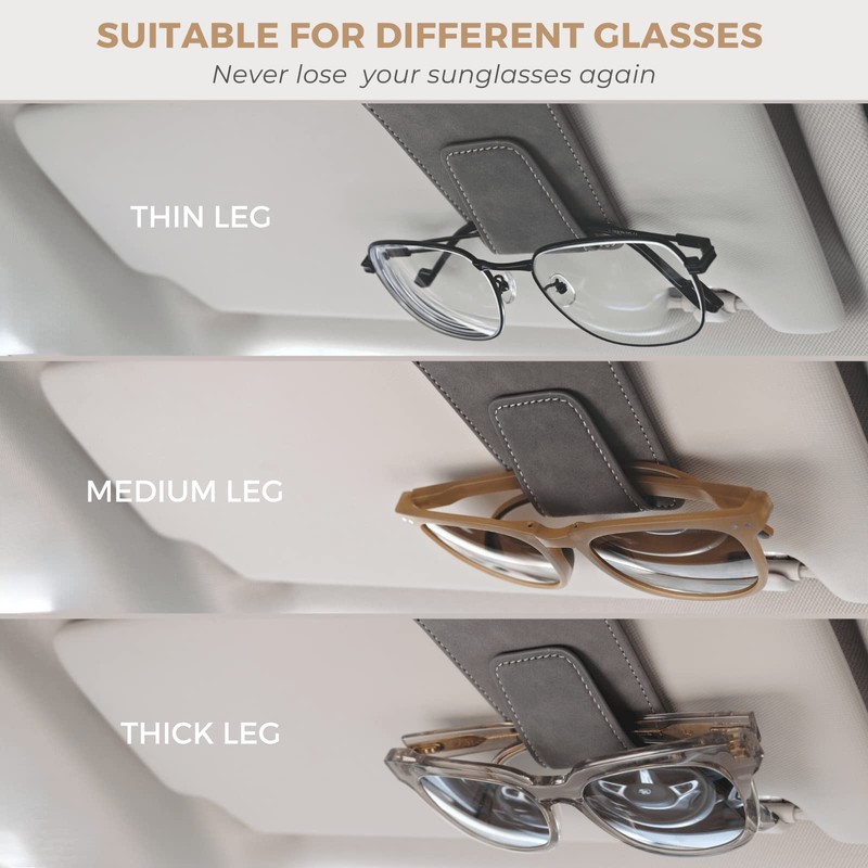 Ompellus Glasses Holder for Car Sun Visor, Multifunctional Leather Eyeglasses