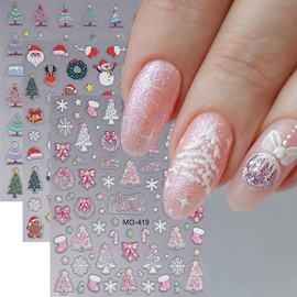 Christmas Nail Stickers Christmas Tree Nail Decals 3Pcs Xmas Nail Art Stickers Cute Nail Design Snowflake Santa Claus Nail Art Supplies Self Adhesive Christmas Nail Art Decals for Women DIY Manicure