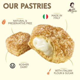 Tesoro Vanilla Filling by Pasticceria Matilde Vicenzi, Vanilla Cream Filled Puff Pastry Patisserie, Kosher Dairy, Made in Italy, 3.53oz (100g), 4-Pack