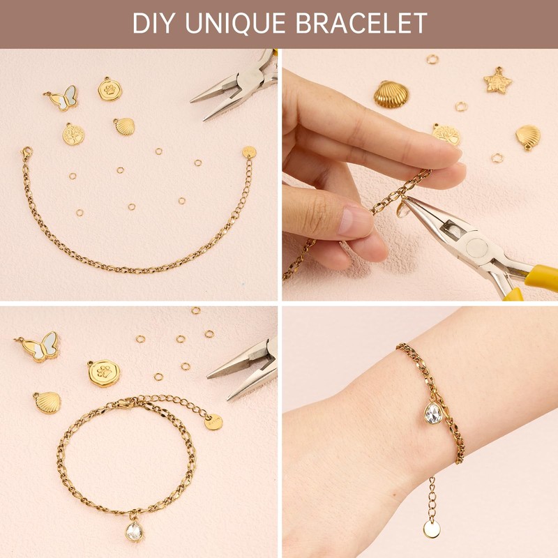UMAOKANG 10PCS Lip Chains Bracelet for Jewelry Making Gold Plated