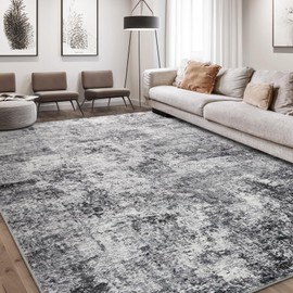 Area Rug Living Room Rugs - 9x12 Large Soft Indoor Neutral Modern Abstract Low Pile Washable Rug Carpet for Bedroom Dining Room Farmhouse Home Office - Grey
