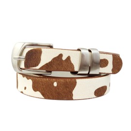 AXESORIA: Silver Double Loop Buckle w. Cow Hair Leather Belt Cow Hair Brown M/L