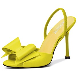 ITOZER Peep Toe Satin Mules Slingback High Heels Bow Stiletto Heel Comfortable Wedding Party Shoes，Yellow，Size 11