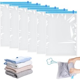 6 Pieces Vacuum Bags for Clothes 60 X 40cm, for Save Space In Suitcases Bolsas al Vacio Ropa Reusable, Travel Vacuum Storage Bags, for Clothes and Bedding Manual Compaction Without Pump