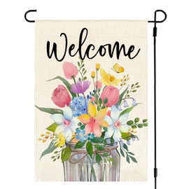 ARGOOFG Spring Floral Garden Flag 12x18 Inch Double Sided Outside Welcome Tulip Daffodil Mason Jar Flowers Leaves Outdoor Seasonal Decorative Holiday Yard Flag Decor 2-12