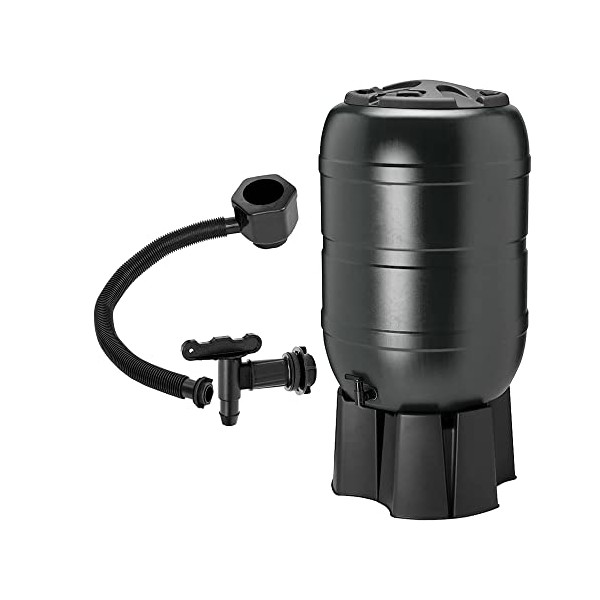 100L or 210L Outdoor Rainwater Slim Line Black Water Butt Complete With Tap Stand Filler Kit & Lid (210 Litre)