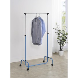KB Designs - Chrome/Blue Standard Rod Clothing Garment Rack, Rolling Clothes Organizer on Wheels for Hanging Clothes