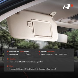A-Premium Left & Right Sun Visor Compatible with Toyota Camry 2007 2008 2009 2010 2011, Driver & Passenger Side, with Mirror and Card Holder A Set of Two Pieces