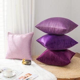 Yonous Gradient Colors Combo Set Cushion Covers, Premium Velvet Soft Square Decorative Throw Pillow for Sofa Bedroom Car, Set of 4, (18''x18'', Purple-Light Purple)