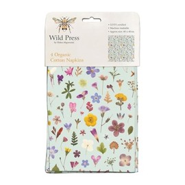 Cloth Napkins - Set of 4 - Organic Cotton - Mint Meadow Artistic Floral Wild Press Design by Helen Ahpornsiri - Reusable Tableware