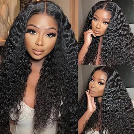 Fushen Water Wave Single Knot Real HD Lace Front Wigs Human Hair 13x6 HD Lace Frontal Wigs Pre Plucked Hairline 250% Density Water Wave Wig for Black Women (5x5 single knot hd lace wig, 22inches)