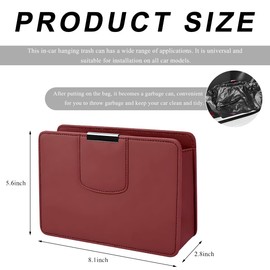 FSTURIOS Car Trash Can, Leather Magentic Vehicle Garbage Organizer with One Roll Trash Bag, Foldable Waterproof Dustbin Litter Container Mini Sotrage Bag for Car Truck SUV (Wine Red)