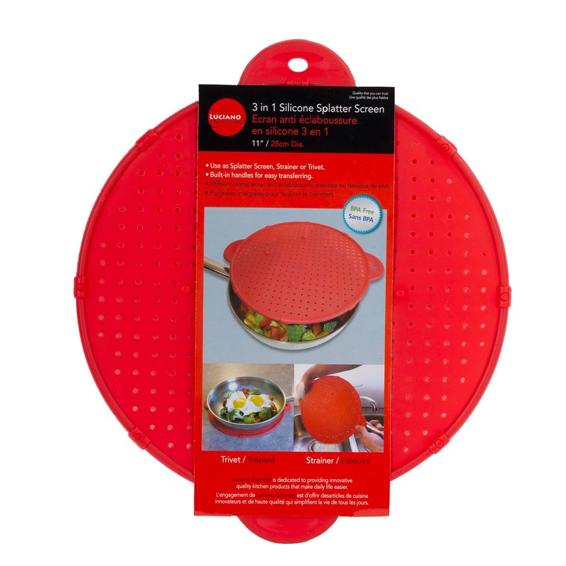 Luciano Housewares Multifunctional Frying Pan Silicone Splatter Screen, Red, Large