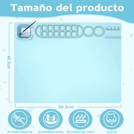 Alfombrilla de Silicona para Pintar, Tapete de Silicona para Manualidades, Alfombrilla de Silicona para Fundición de Resina, 51 * 41cm con 10 Pinceles, con Vaso de Limpieza, para Pintura (Azul)