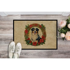 Caroline's Treasures DAC2309MAT Australian Shepherd Christmas Flowers Doormat Front Door Mat Indoor Outdoor Rugs for Entryway, Non Slip Washable Low Pile, 18H X 27W