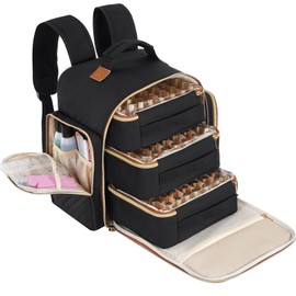 Hautton Nail Polish Organizer Holds 126 Bottles, Extra Large Storage Bag with 3 Drawers for Nail Polish Lamp Suppiles, Professional Sturdy Travel Case for Manicurist -Black