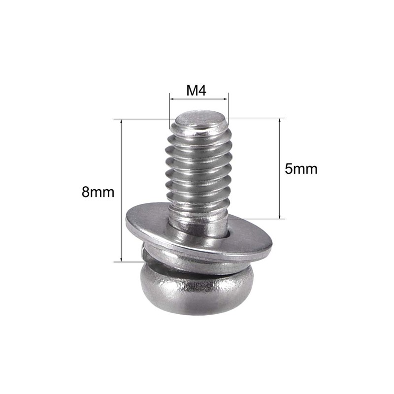 sourcing map M4 x 8mm Stainless Steel Phillips Pan Head