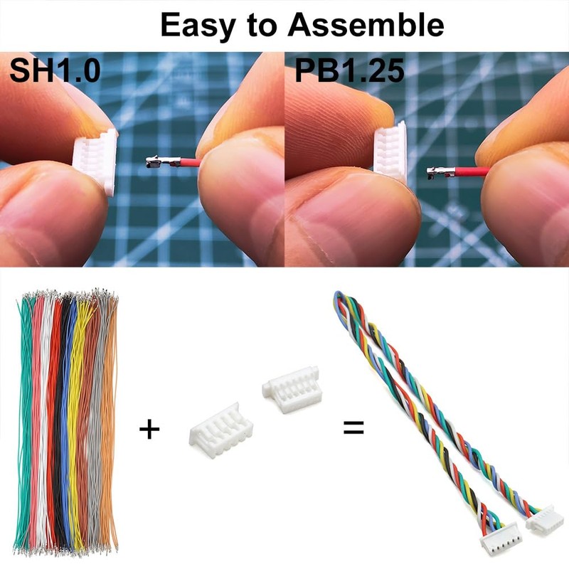 SH1.0 to PB1.25 Pre-Crimped Cables and Connectors Kit Compatible with