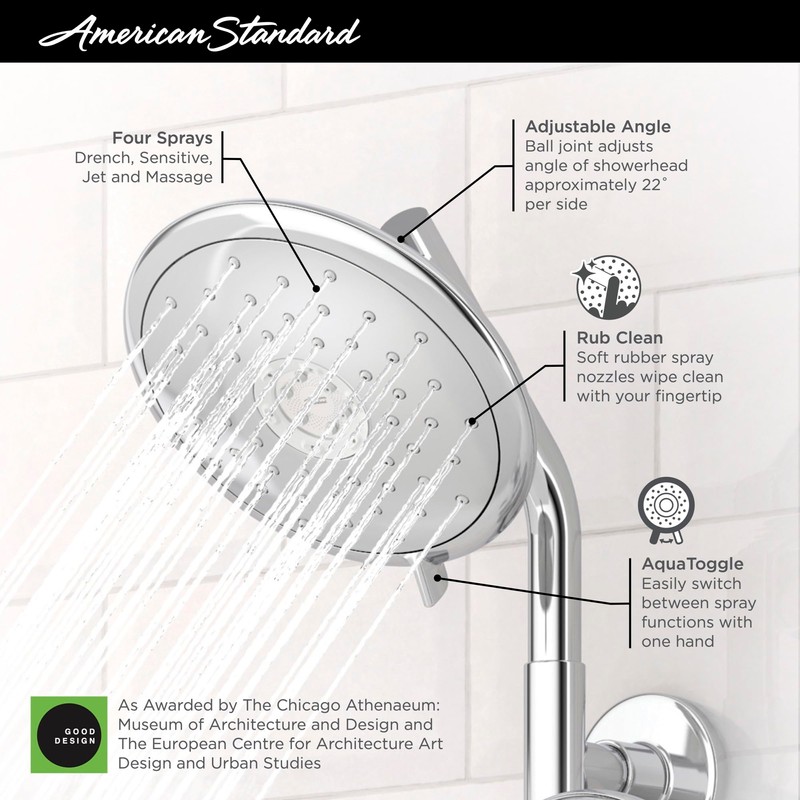 American Standard 9038074.295 Spectra Fixed 4-Function Adjustable Shower Head 7-inch
