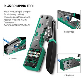 ZoeRax Ethernet crimping tool kit RJ45 crimp tool, Cat5 Cat6 Pass Through Crimping Tool for Network Cable Tester, Multiply Stripper, 50PCS Cat 6 Pass Through Connectors and Strain Relief Boots