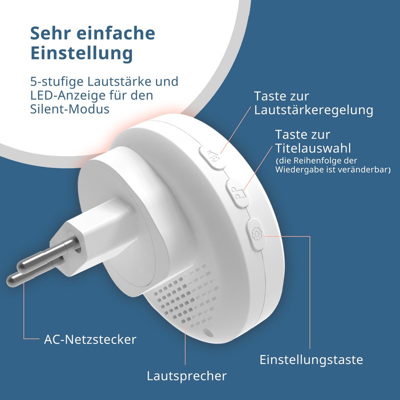 VEGATON Wireless bell, outdoor waterproof bell, waterproof with 1 plug-in
