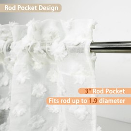 DriftAway Kitchen Curtain Valance for Windows 18 Inch White Sheer Voile Chiffon Curtains for Bedroom Living Room Embroidered Pom Pom Light Filtering Rod Pocket Extra Wide Window Toppers 1 Panel